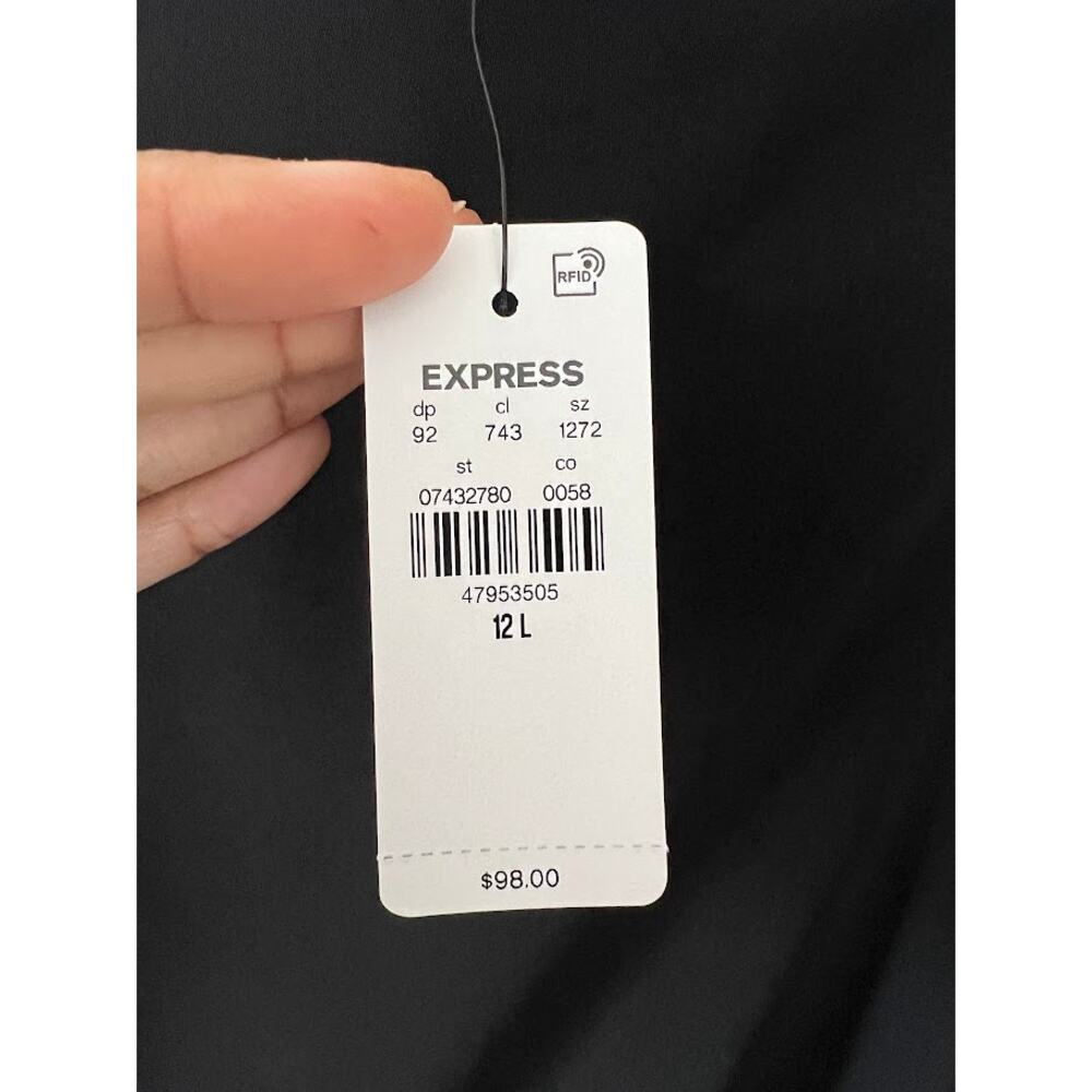 NEW! Express Women's High Waisted Belted Wrap Wide Leg Pant 12 L Black $98 - Picture 9 of 11